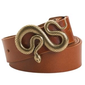 Brown Leather Belt, Brass Snake Buckle